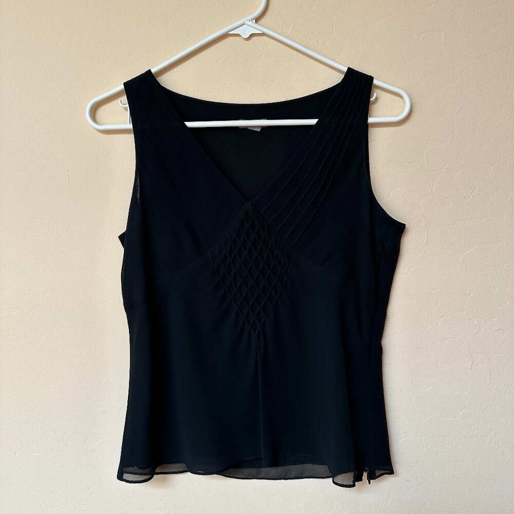 Lovely Black Silk Blouse with Diamond Shaped Stitching/ Size 2